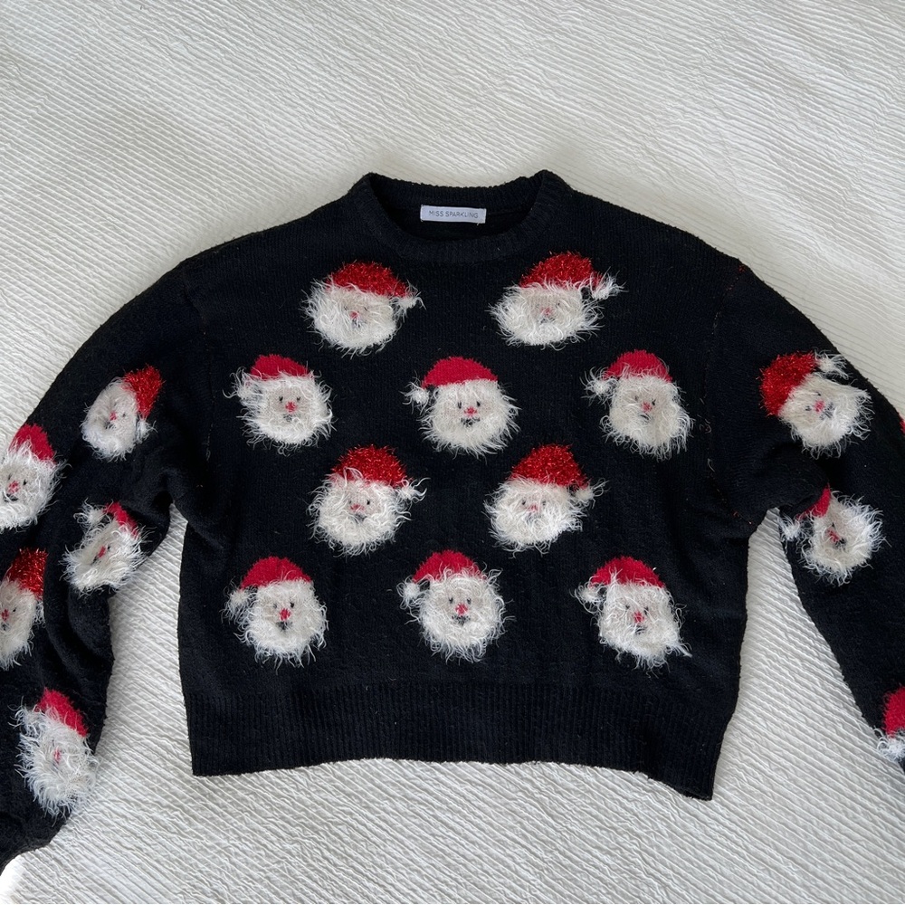 Christmas sweater black crop knit stretch size Small holiday